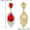 imageBriLove Womens Wedding Bridal Crystal Teardrop Cluster Beaded Chandelier Dangle Pierced EarringsRuby Color GoldTone