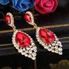 imageBriLove Womens Wedding Bridal Crystal Teardrop Cluster Beaded Chandelier Dangle Pierced EarringsRuby Color GoldTone