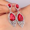 imageBriLove Womens Wedding Bridal Crystal Teardrop Cluster Beaded Chandelier Dangle Pierced EarringsRuby Color SilverTone