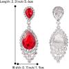 imageBriLove Womens Wedding Bridal Crystal Teardrop Cluster Beaded Chandelier Dangle Pierced EarringsRuby Color SilverTone