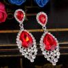 imageBriLove Womens Wedding Bridal Crystal Teardrop Cluster Beaded Chandelier Dangle Pierced EarringsRuby Color SilverTone