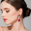 imageBriLove Womens Wedding Bridal Crystal Teardrop Cluster Beaded Chandelier Dangle Pierced EarringsRuby Color SilverTone