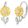 imageBriLove 925 Sterling Silver Cubic Zirconia Sunflower Daisy Flower Hoop Leverback Earrings for Mom Women Daily WearMothers DayValentines DayBirthdayChristmasAnniversary