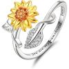 imageBriLove Gifts for Mom Women 925 Sterling Silver Cubic Zirconia Engraved you are my sunshine Dainty Sunflower Adjustable Statement Ring for Daily Wear ChristmasAnniversaryYellow SilverTone