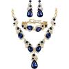 imageBriLove Wedding Bridal Jewelry for Women Multi Teardrop Cluster Crystal Statement Necklace Dangle Earrings Link Bracelet SetSapphire Color GoldTone