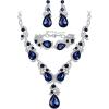 imageBriLove Wedding Bridal Jewelry for Women Multi Teardrop Cluster Crystal Statement Necklace Dangle Earrings Link Bracelet SetSapphire Color SilverTone