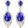 imageBriLove Womens Wedding Bridal Crystal Teardrop Cluster Beaded Chandelier Dangle Pierced EarringsRoyal Blue SilverTone