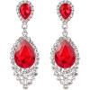 imageBriLove Womens Wedding Bridal Crystal Teardrop Cluster Beaded Chandelier Dangle Pierced EarringsRuby Color SilverTone