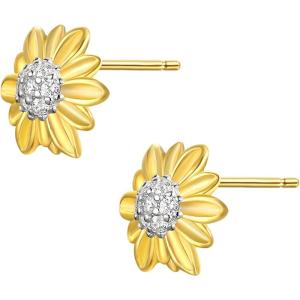 imageBriLove 925 Sterling Silver Gifts for Mom Women Cubic Zirconia Sunflower Stud Earrings 14K GoldToned for Daily WearMothers DayValentines DayBirthdayChristmasAnniversary