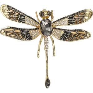 imageBriLove Rhinestone Dragonfly Brooch Pin for Women Insect Themed Animal BroochesBlack GoldTone
