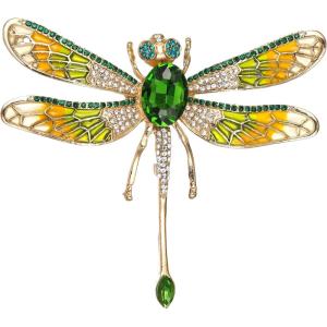 imageBriLove Rhinestone Dragonfly Brooch Pin for Women Insect Themed Animal BroochesEmerald Color GoldTone