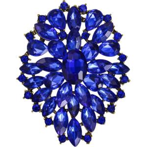 imageBriLove Womens Stunning Oval Crystal Rhinestone Marquise Cluster Brooch Pin for Wedding Party PromBlue AntiqueGoldTone