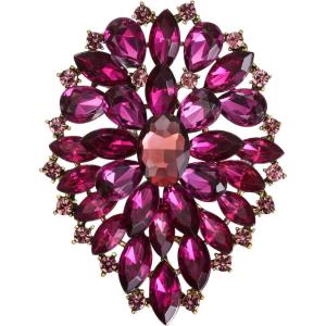 imageBriLove Womens Stunning Oval Crystal Rhinestone Marquise Cluster Brooch Pin for Wedding Party PromDeep Amethyst Color AntiqueGoldTone