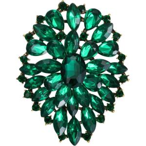 imageBriLove Womens Stunning Oval Crystal Rhinestone Marquise Cluster Brooch Pin for Wedding Party PromEmerald Color AntiqueGoldTone
