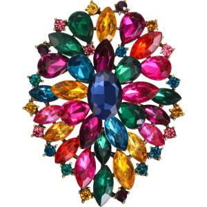 imageBriLove Womens Stunning Oval Crystal Rhinestone Marquise Cluster Brooch Pin for Wedding Party PromMulticolor AntiqueGoldTone