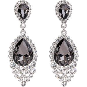imageBriLove Womens Wedding Bridal Crystal Teardrop Cluster Beaded Chandelier Dangle Pierced EarringsGrey SilverTone