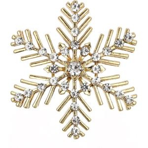 imageBriLove Xmas Christmas Winter Snowflake Brooch Pin Crystal Elegant Decorative Gift for WomenClear GoldTone