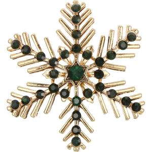 imageBriLove Xmas Christmas Winter Snowflake Brooch Pin Crystal Elegant Decorative Gift for WomenEmerald Color GoldTone