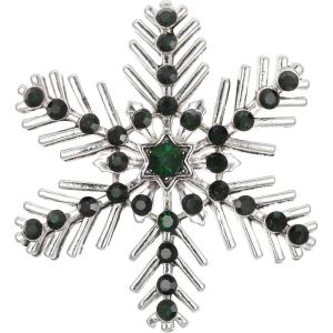 imageBriLove Xmas Christmas Winter Snowflake Brooch Pin Crystal Elegant Decorative Gift for WomenEmerald Color SilverTone