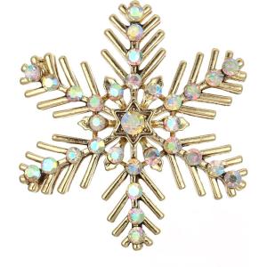 imageBriLove Xmas Christmas Winter Snowflake Brooch Pin Crystal Elegant Decorative Gift for WomenIridescent Clear AB GoldTone