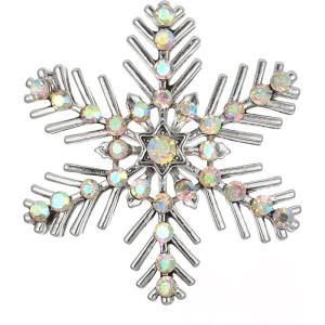 imageBriLove Xmas Christmas Winter Snowflake Brooch Pin Crystal Elegant Decorative Gift for WomenIridescent Clear AB SilverTone