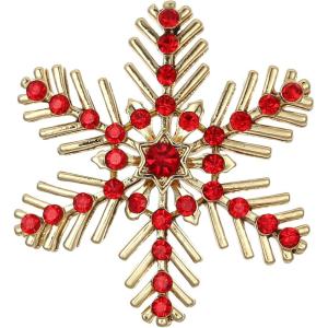 imageBriLove Xmas Christmas Winter Snowflake Brooch Pin Crystal Elegant Decorative Gift for WomenRuby Color GoldTone
