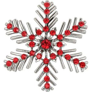 imageBriLove Xmas Christmas Winter Snowflake Brooch Pin Crystal Elegant Decorative Gift for WomenRuby Color SilverTone