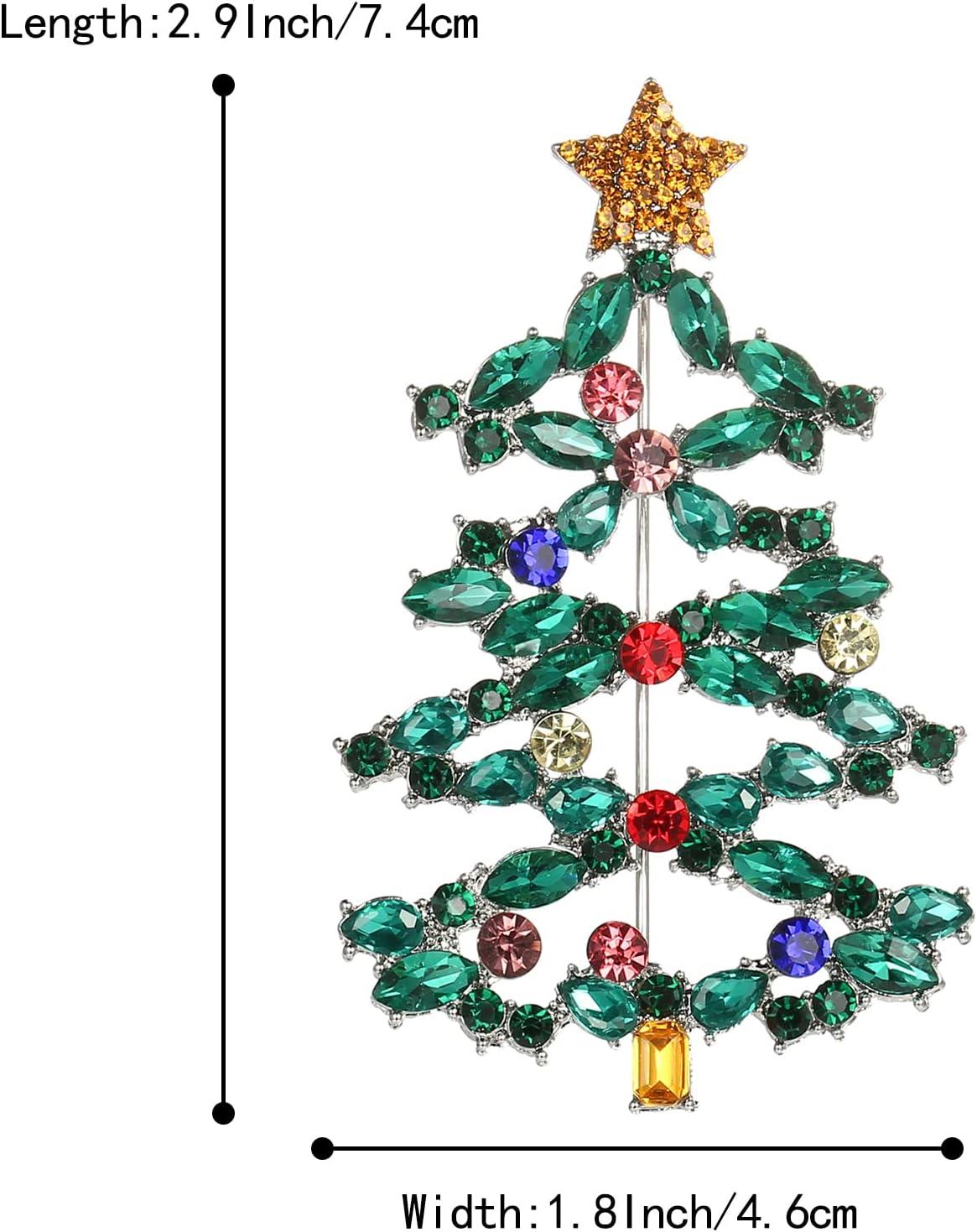imageBriLove Christmas Tree Brooch Pin Xmas Star Crystal Marquise Decorative Gift for WomenEmerald Color SilverTone