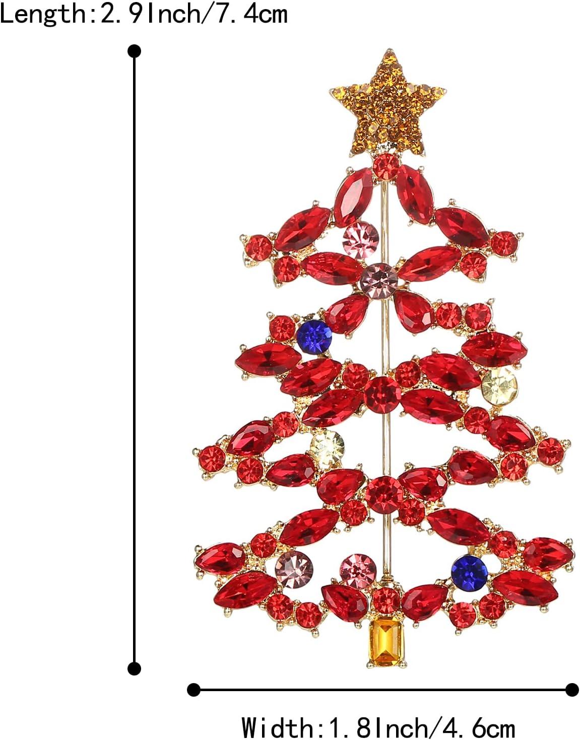 imageBriLove Christmas Tree Brooch Pin Xmas Star Crystal Marquise Decorative Gift for WomenRuby Color GoldTone
