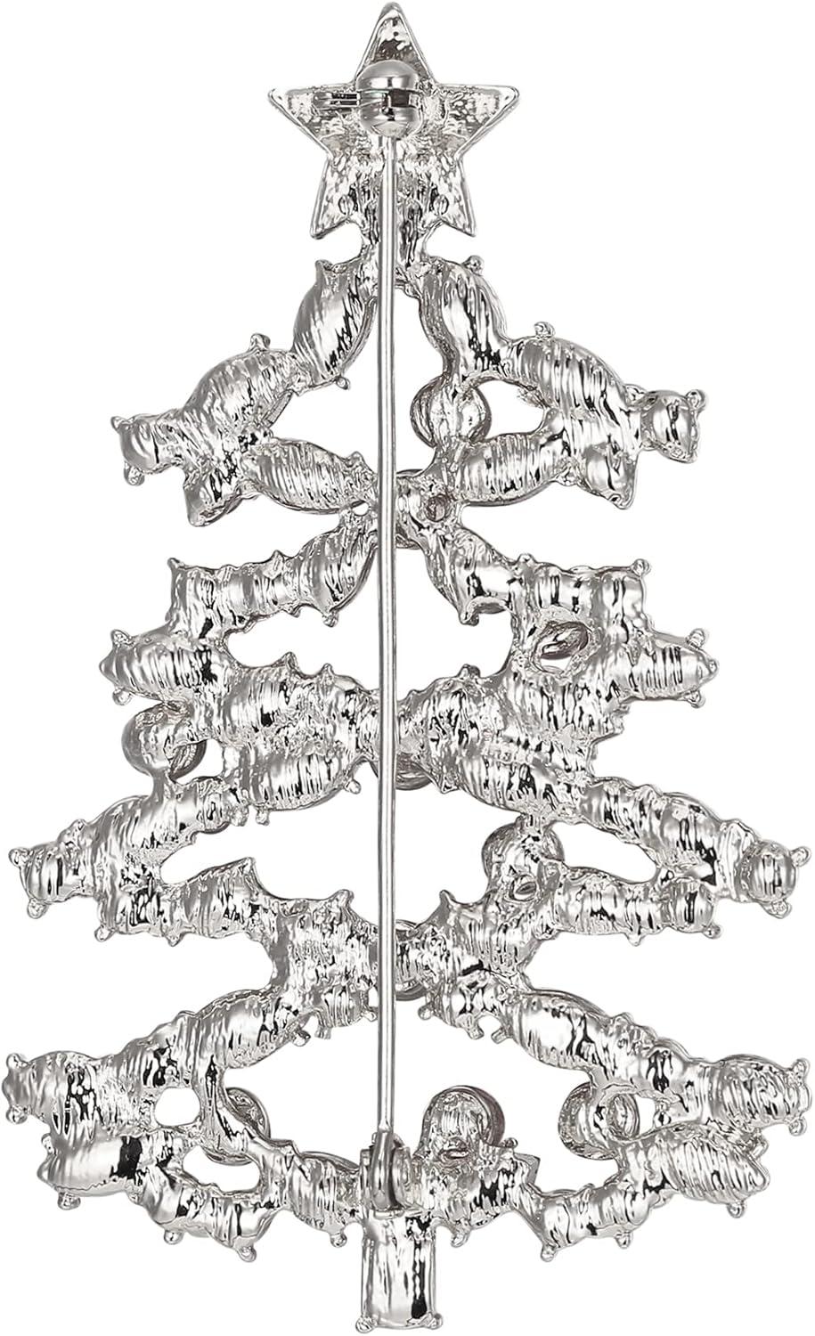 imageBriLove Christmas Tree Brooch Pin Xmas Star Crystal Marquise Decorative Gift for WomenRuby Color SilverTone