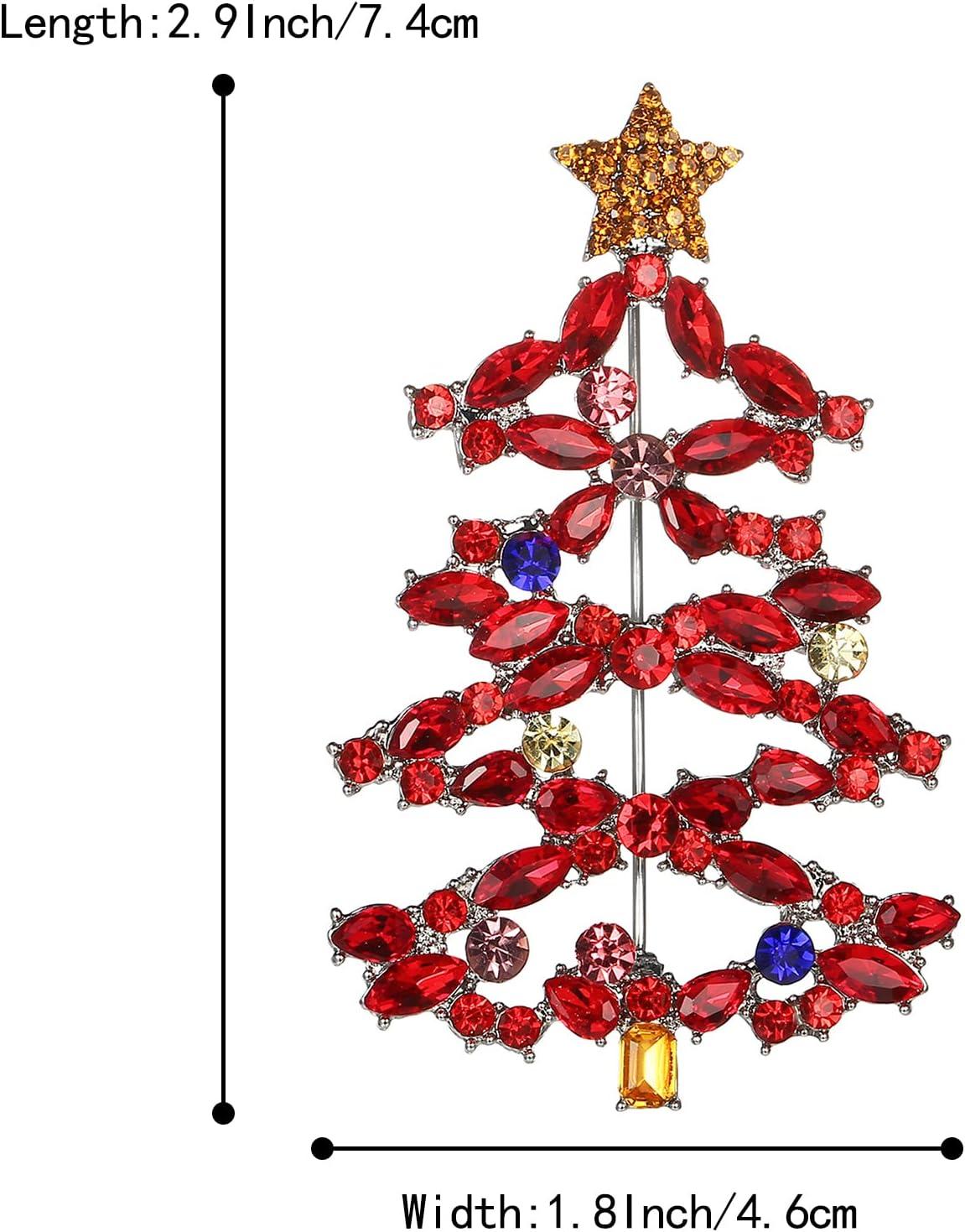 imageBriLove Christmas Tree Brooch Pin Xmas Star Crystal Marquise Decorative Gift for WomenRuby Color SilverTone