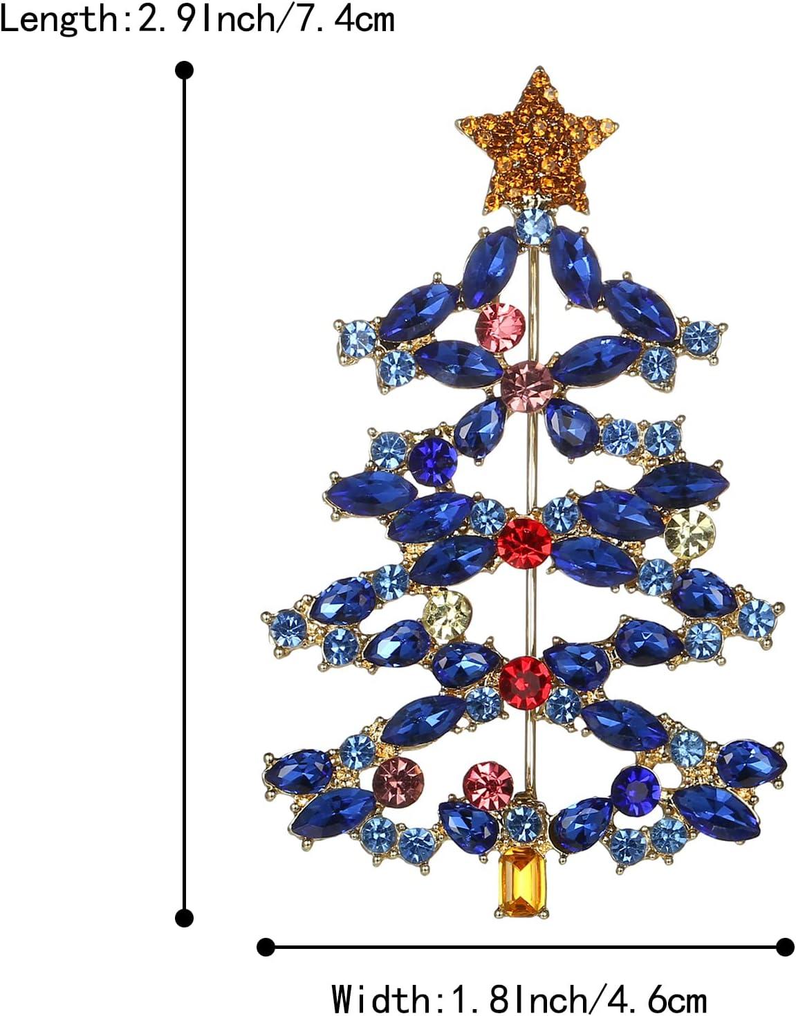 imageBriLove Christmas Tree Brooch Pin Xmas Star Crystal Marquise Decorative Gift for WomenSapphire Color GoldTone