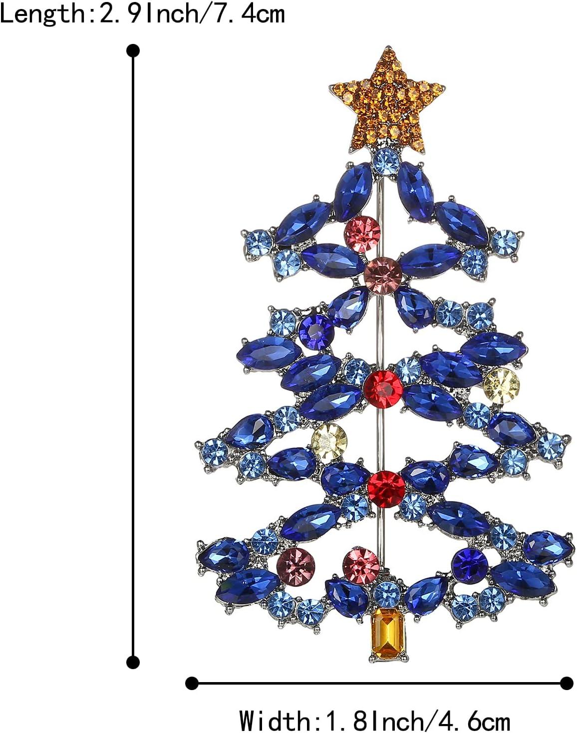 imageBriLove Christmas Tree Brooch Pin Xmas Star Crystal Marquise Decorative Gift for WomenSapphire Color SilverTone