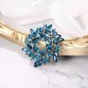 imageBriLove Austrian Crystal Rhinestone Elegant Flower Marquise Wreath Brooches for WomenBlue Topaz SilverTone