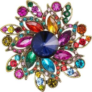 imageBriLove Austrian Crystal Rhinestone Elegant Flower Marquise Brooches for WomenMulticolor AntiqueGoldTone