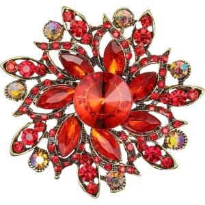 imageBriLove Austrian Crystal Rhinestone Elegant Flower Marquise Brooches for WomenRuby Color AntiqueGoldTone