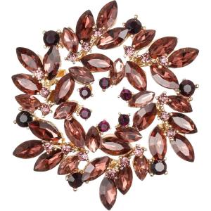 imageBriLove Austrian Crystal Rhinestone Elegant Flower Marquise Wreath Brooches for WomenAmethyst Color GoldTone