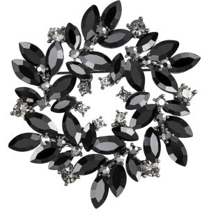 imageBriLove Austrian Crystal Rhinestone Elegant Flower Marquise Wreath Brooches for WomenBlack BlackTone