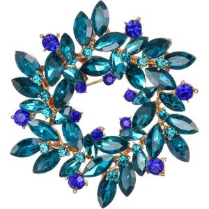 imageBriLove Austrian Crystal Rhinestone Elegant Flower Marquise Wreath Brooches for WomenBlue Topaz GoldTone