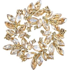imageBriLove Austrian Crystal Rhinestone Elegant Flower Marquise Wreath Brooches for WomenChampagne GoldTone