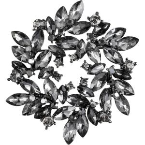 imageBriLove Austrian Crystal Rhinestone Elegant Flower Marquise Wreath Brooches for WomenGrey BlackTone
