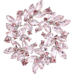imageBriLove Austrian Crystal Rhinestone Elegant Flower Marquise Wreath Brooches for WomenPink Color GoldToned