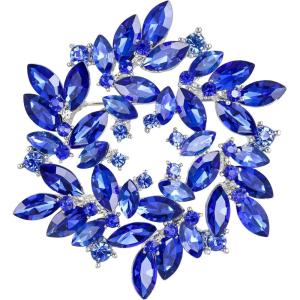 imageBriLove Austrian Crystal Rhinestone Elegant Flower Marquise Wreath Brooches for WomenRoyal Blue SilverTone
