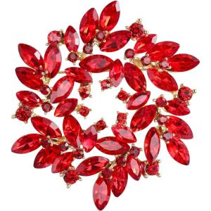 imageBriLove Austrian Crystal Rhinestone Elegant Flower Marquise Wreath Brooches for WomenRuby Color GoldToned