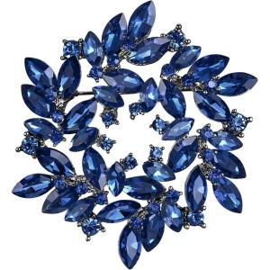 imageBriLove Austrian Crystal Rhinestone Elegant Flower Marquise Wreath Brooches for WomenSapphire Color BlackTone