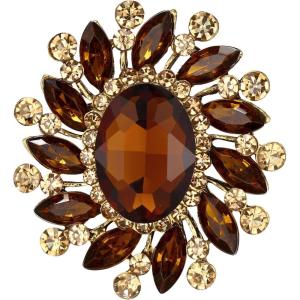 imageBriLove Austrian Crystal Rhinestone Gorgeous Oval Marquise Brooches for WomenBrown GoldTone