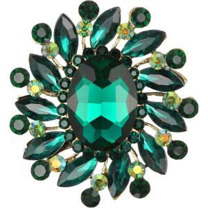 imageBriLove Austrian Crystal Rhinestone Gorgeous Oval Marquise Brooches for WomenEmerald Color GoldTone