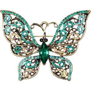 imageBriLove Austrian Crystal Rhinestone Marquise Butterfly Brooches for WomenEmerald Color AntiqueGoldTone