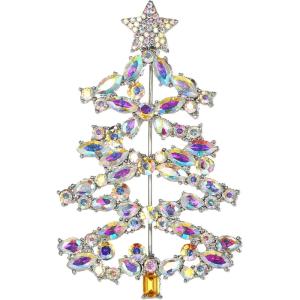 imageBriLove Christmas Tree Brooch Pin Xmas Star Crystal Marquise Decorative Gift for WomenClear AB SilverTone