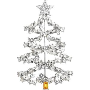 imageBriLove Christmas Tree Brooch Pin Xmas Star Crystal Marquise Decorative Gift for WomenClear SilverTone